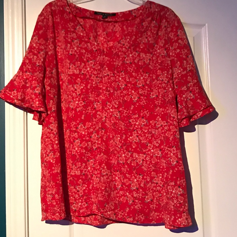 Red flower print shirt